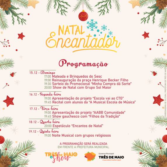 Toda a programação natalina será realizada em frente à Prefeitura Municipal