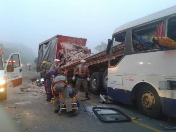 Acidente entre ônibus e caminhões deixa uma
pessoa morta na RS-287 - foto 2