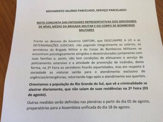 Decisão ocorre após confirmação 

do parcelamento dos salários