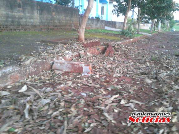 Parte da calçada em frente à residência foi quebrada