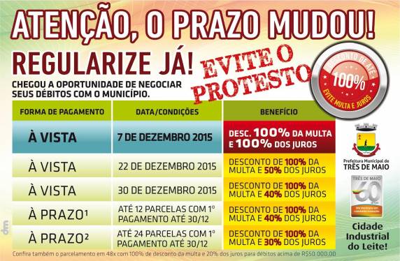 Programa “Regularize Já!” concede anistia de juros e multas para os contribuintes em débito com o município
