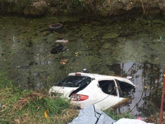 Carro saiu da pista e caiu na lateral da rodovia