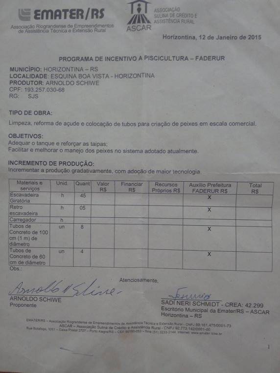 Agricultor de Horizontina espera desde janeiro por
definição da prefeitura para concretizar projeto de piscicultura - foto 2