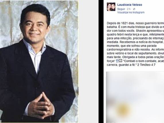 Laudiceia Veloso, viúva do artista, publicou informação em rede social