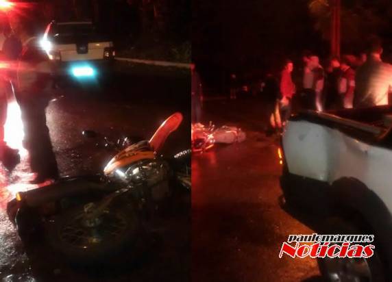 Moto e caminhonete colidiram com violência
