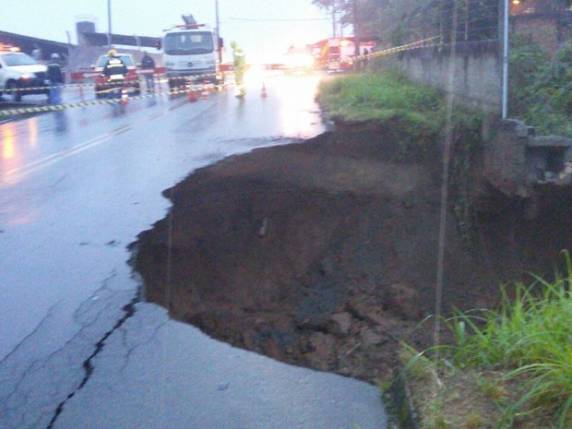 Rua cede, carro cai e terra atinge residência em
Blumenau, SC - foto 3