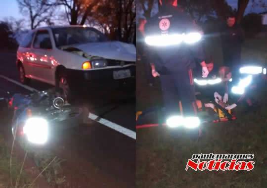 Colisão entre carro moto aconteceu no início da noite de sábado