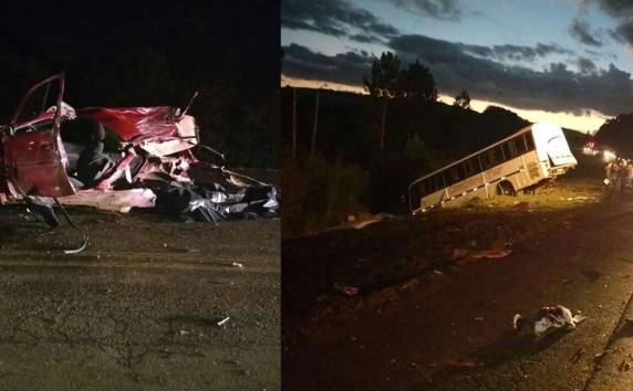 Colisão envolveu um Corsa, um 

Gol e um ônibus com 37 passageiros na BR-470, em Campos Novos
