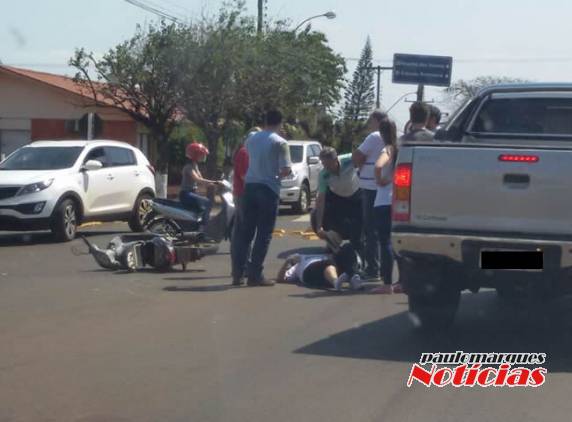 Caminhonete e moto Biz colidiram 

próximo ao Colégio Dom Hermeto