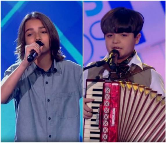 Luís Arthur Seidel, 12 anos é de Guaíba e cantou "My Girl; já Thomas Machado, 9 anos, é de Estância Velha e cantou "Beijinho Doce".