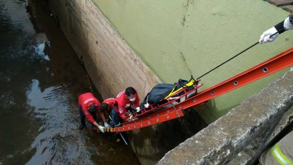 Ele tinha corte 

profundo na teste e ferimentos no antebraço e cotovelo, disseram bombeiros