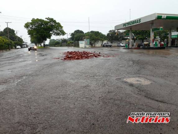 Parte de carga de tijolos cai de caminhão na Av. Santa Rosa - foto 2