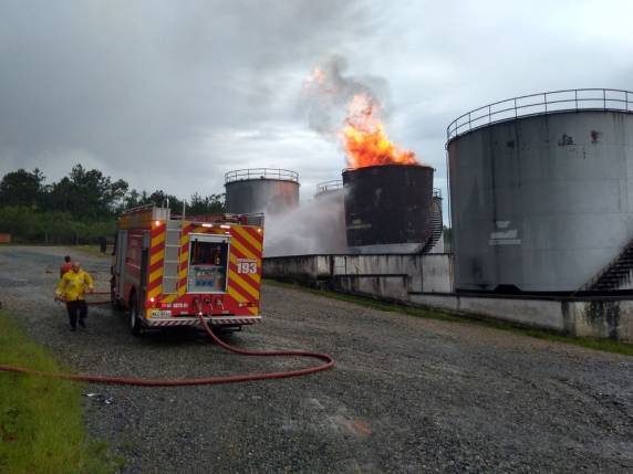 Bombeiros de sete cidades catarinenses tentam combater as chamas. Não há registro de feridos