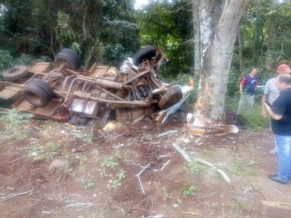Caminhão carregado perde direção desce ladeira e bate em árvore na cidade de Horizontina - foto 5