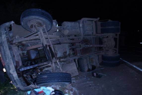 Caminhão
boiadeiro carregado tomba na ERS 344, em Santo Ângelo - foto 3