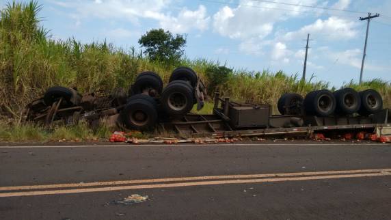 Caminhão com carga 

de cebola capota na RSC 472 - foto 5
