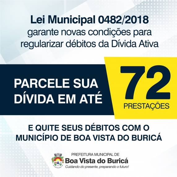 Lei municipal facilita parcelamento de débitos inscrito na dívida 

ativa, em Boa Vista do Buricá