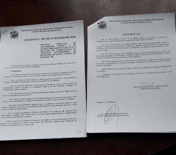 Motivo, segundo a administração 

municipal, é a consequência da mobilização dos caminhoneiros, que protestam pelo terceiro dia seguido contra a alta nos combustíveis