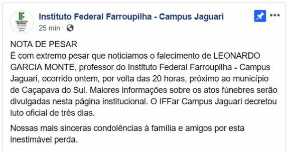 Professor do IFF de Jaguari morre em acidente de trânsito na BR 392 - foto 2