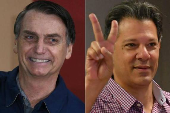 Com 96% das urnas apuradas, o candidato do PSL tinha 46,70% dos votos válidos neste domingo (7), 

contra 28,37% do petista