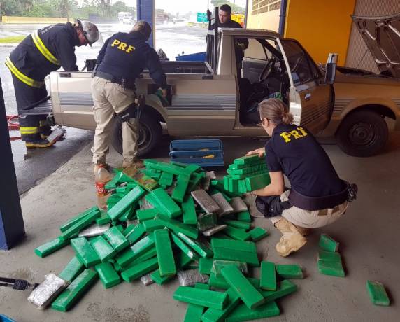 Cerca de 180 quilos de 

maconha são descobertos escondidos em lataria de caminhonete na BR 101 em Joinville - foto 3