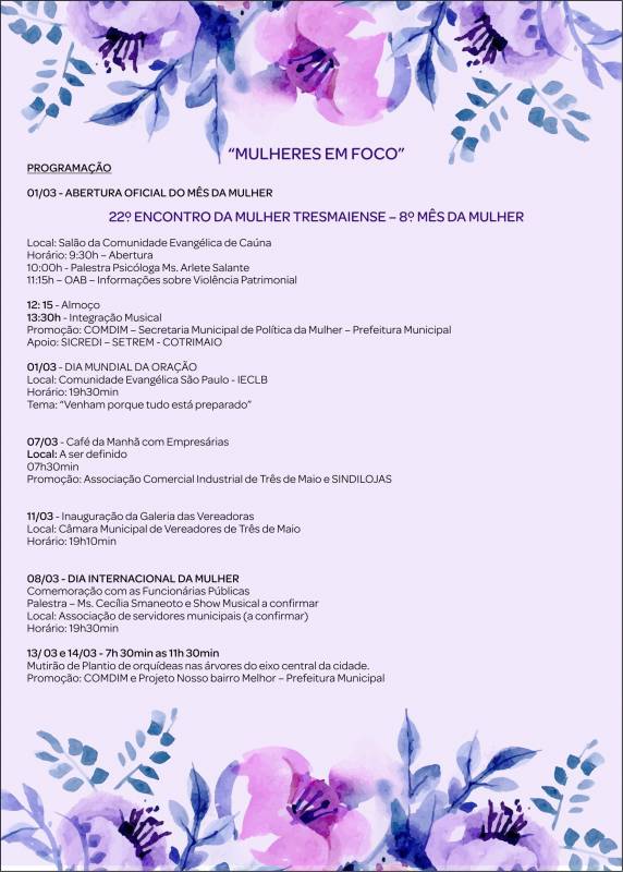 Evento contará com uma programação diferenciada ao longo do mês de março