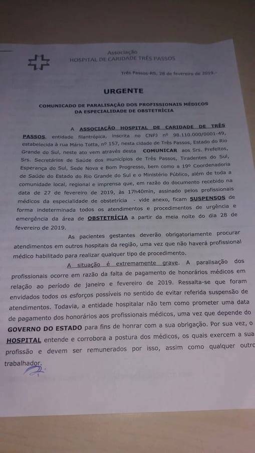 Hospital de Caridade de Três Passos suspende atendimentos em obstetrícia - foto 2