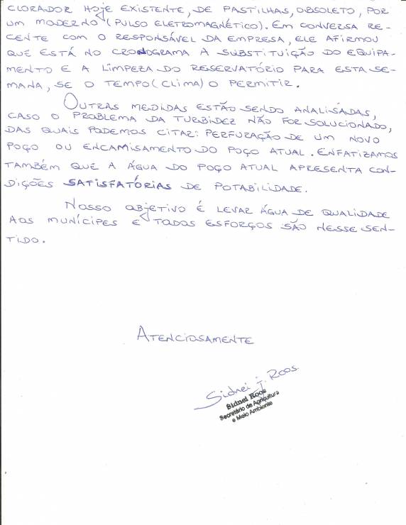 Sec. de Agricultura escreve correspondência e diz que é boa a qualidade da água em Manchinha - foto 3