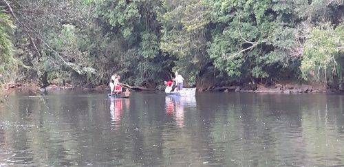 As cinco pessoas foram levadas pelas águas quando se banhavam no rio em um local de difícil acesso