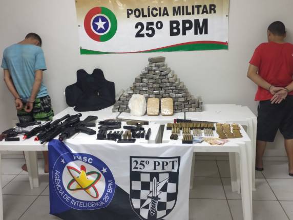 Trata-se de ocorrência de tráfico de drogas, porte ilegal de arma de fogo, munição e colete balístico