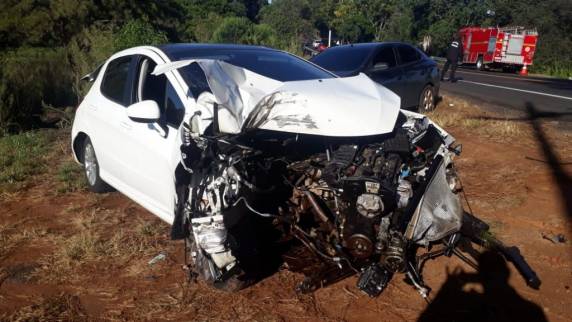 Carro, com placas de Carazinho, saiu da pista e bateu em árvores nas margens da rodovia