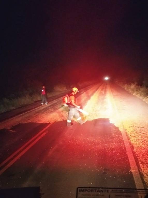 Grãos de milho se espalham de carreta na RS 210 e bombeiros de Três de Maio trabalham no local - foto 2