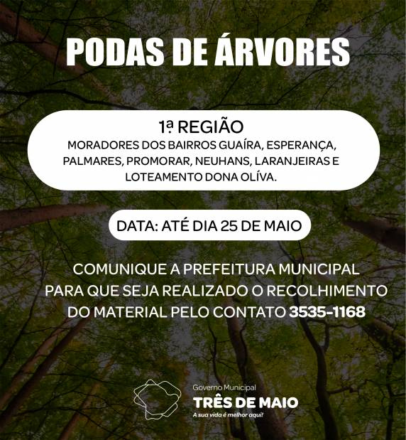 Cidade foi dividida em 9 regiões e seguirá calendário estabelecido pela Secretaria de Agricultura e Meio Ambiente