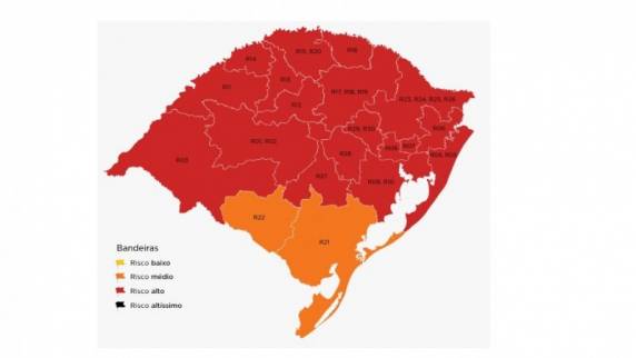 Apenas Bagé e Pelotas ficaram com bandeira laranja, as outras 18 foram classificadas com alto