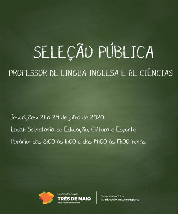 Inscrições deverão ser realizadas do dia 21 a 24 de julho de 2020