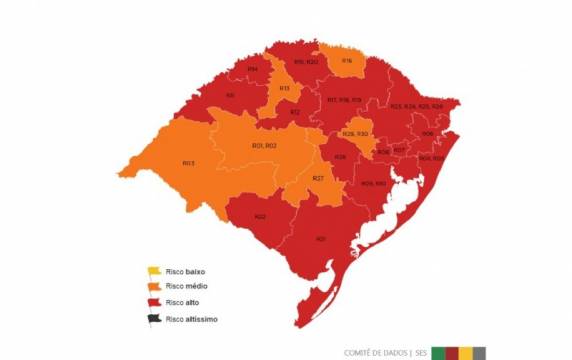 Apesar de seis regiões estarem na bandeira laranja, nenhuma área apresentou melhora entre esta semana e a semana passada