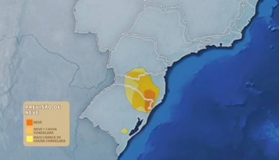Não se descarta também a chance de chuva congelada no Estado