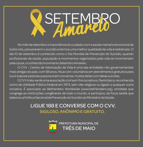 Dia 10 de setembro é conhecido como o Dia Mundial de Prevenção do Suicídio