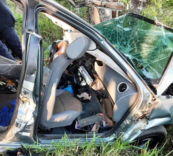 O veículo saiu da pista e colidiu em uma árvore as margens da rodovia