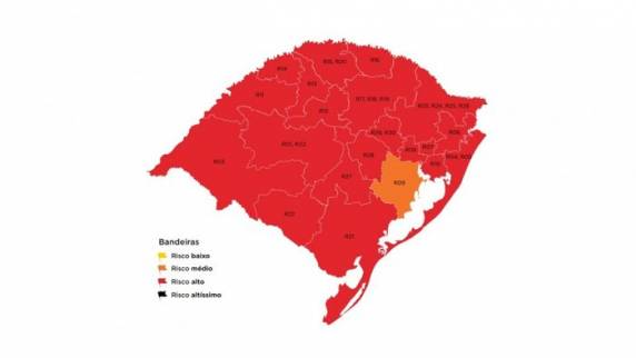Classificação indica 96,4% da população na cor vermelha, com apenas Guaíba em laranja