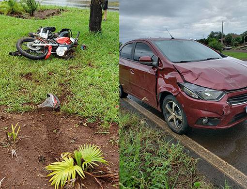 O motorista do automóvel foi surpreendido pela motocicleta que ingressou na rodovia