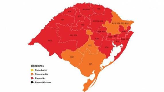 Outras quatro regiões estão na cor laranja, de risco médio