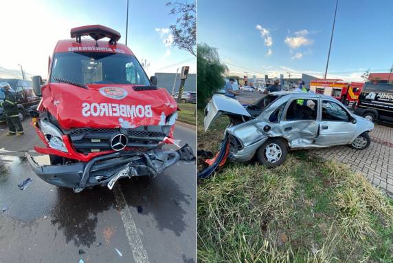 Guarnição atingiu um veículo de passeio após automóvel cortar a preferencial