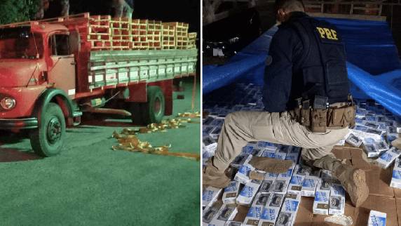 As caixas do produto ilegal estavam escondidas embaixo de uma carga de paletes