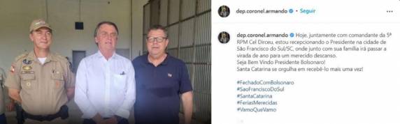 Coronel Armando (PSL) confirmou o diagnóstico nesta terça-feira. Segundo ele, a comitiva presidencial foi comunicada.