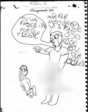 Os rascunhos, ilustrando a prática do crime e acompanhados por pedidos de socorro, foram percebidos pela avó das vítimas de seis e oito anos
