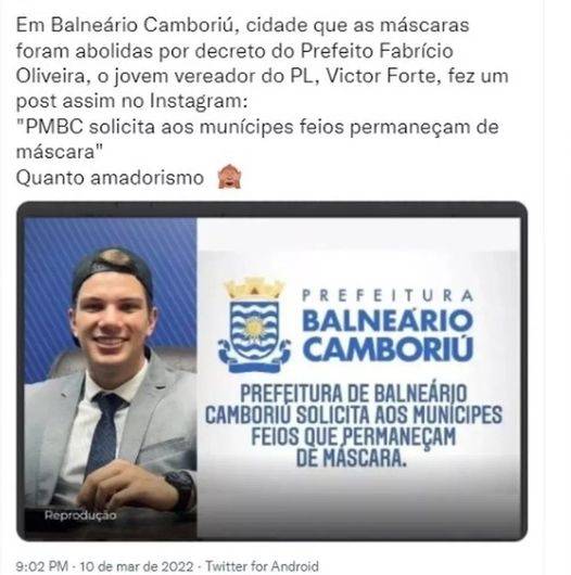 Parlamentar Victor Forte, do PL, pediu desculpas sobre imagem que circulou nas redes sociais.