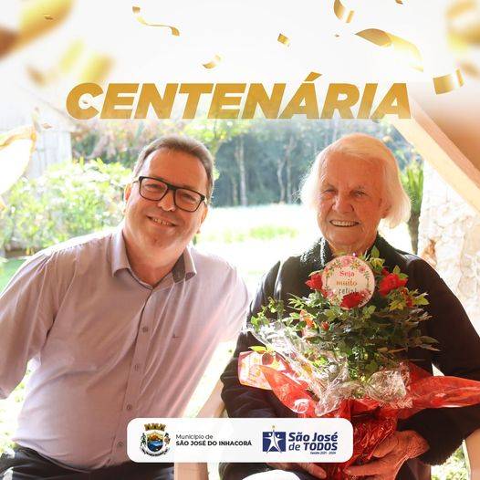 A mulher centenária recebeu os parabéns do prefeito Gilberto Hammes