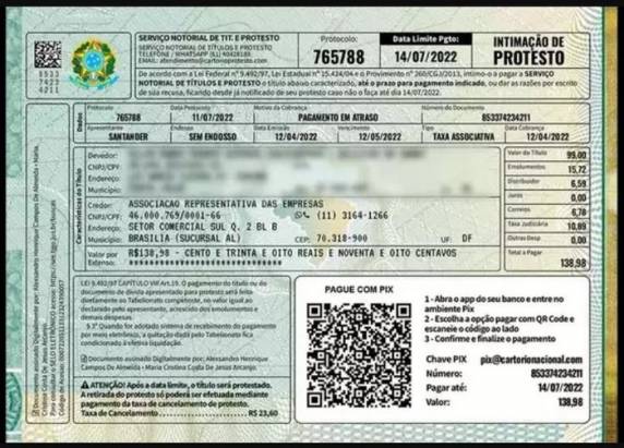 Falsa intimação com código de barras tem dados pessoais e selos de órgãos federais; saída é conferir autenticidade no site oficial de registro de protestos