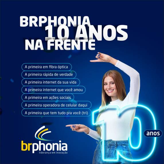 Em comemoração aos 10 anos da empresa, a Brphonia irá sortear 1 ano de internet grátis para 40 clientes